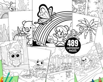 子供向け塗り絵、印刷可能な塗り絵ブック、幼児向けアート、子供向け春の塗り絵、春のアクティビティ、デジタルダウンロード
