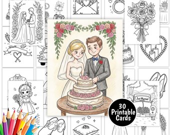 子供向けウェディングぬり絵、印刷可能なウェディングアクティビティページ、楽しいぬり絵シート