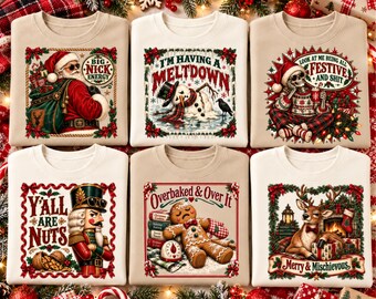 06 Retro Christmas Shirts PNG Bundle, Funny Christmas Shirt PNG, Vintage Christmas Sublimation, Christmas Shirt Designs, Holiday PNG Bundle
