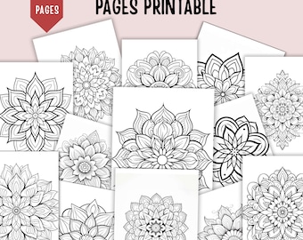 52 Mandala Coloring Pages, Printable Adult Coloring Book, Beautiful Mandalas for Stress Relief, Digital Download