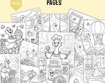 Dibujos para colorear de gansos graciosos para niños, preescolar, jardín de infancia, actividades, recuerdos para fiestas, descarga digital imprimible, más de 20 dibujos de animales kawaii.
