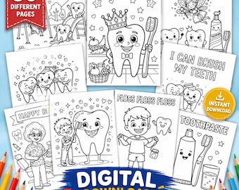 歯の塗り絵、かわいい子供の歯の塗り絵シート、歯の健康ゲームパーティーアクティビティ、子供のパーティーの景品、印刷可能なかわいい