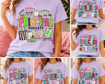 06 School Staff Shirt PNG Bundle, Principal,Teacher, Librarian,Counselor ,PE Teacher Sublimation Designs, Back to School PNG