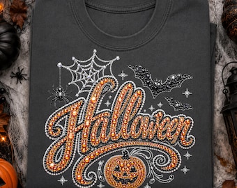 Rhinestone Halloween PNG, Sparkle Halloween Shirt Design, Spooky Ghost Pumpkin PNG, Bling Halloween Graphic, Fall PNG, Digital Download