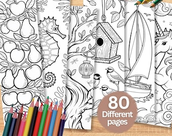 Printable Coloring Bookmarks, Bookmark Coloring Pages for Kids or Adults, Instant Download DIY Kids, Bookmark color page, Bookish