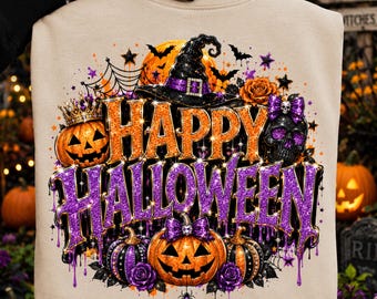 Happy Halloween Shirt Png, Orange Purple Halloween Shirt Design, Retro T Shirt Sublimation, Halloween T Shirt Pumpkin Png, Digital Download