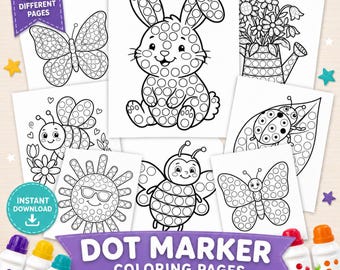 春のドットマーカーぬりえ（子供向け）、ドットアクティビティ、ドットマーカーページ、幼児向けアートアクティビティ、印刷可能なドットステッカー