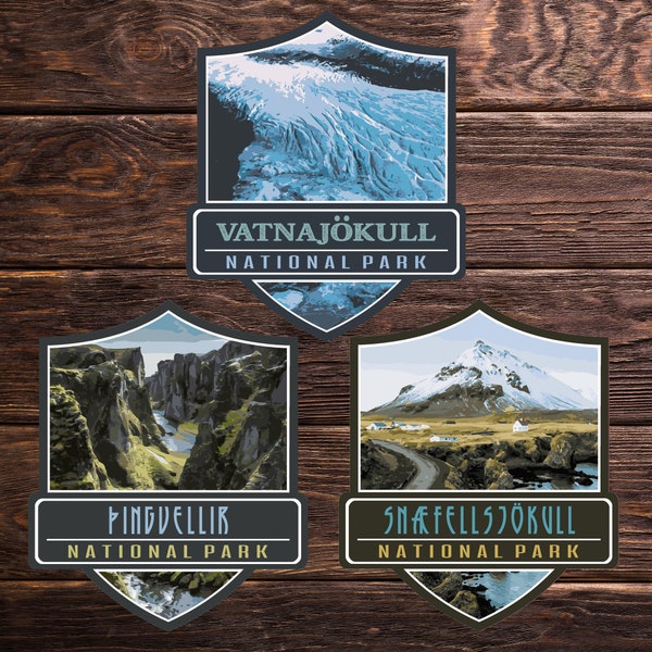 ICELAND National Parks Sticker Pack BUNDLE deal (x3) [E.U.] - Adventure Travel Sticker Collection | Europe