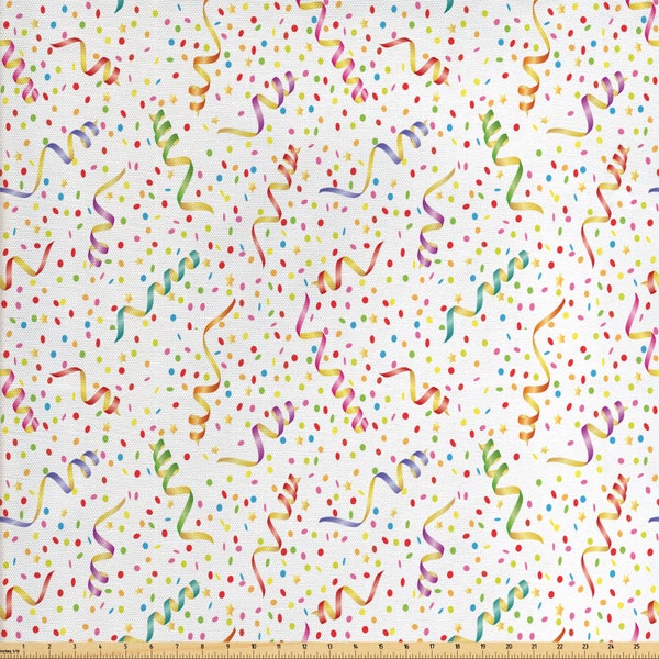 Birthday Fabric by Meter Buntes Party Muster Happy Occasion Theme Dots Stars Streamer Multicolor