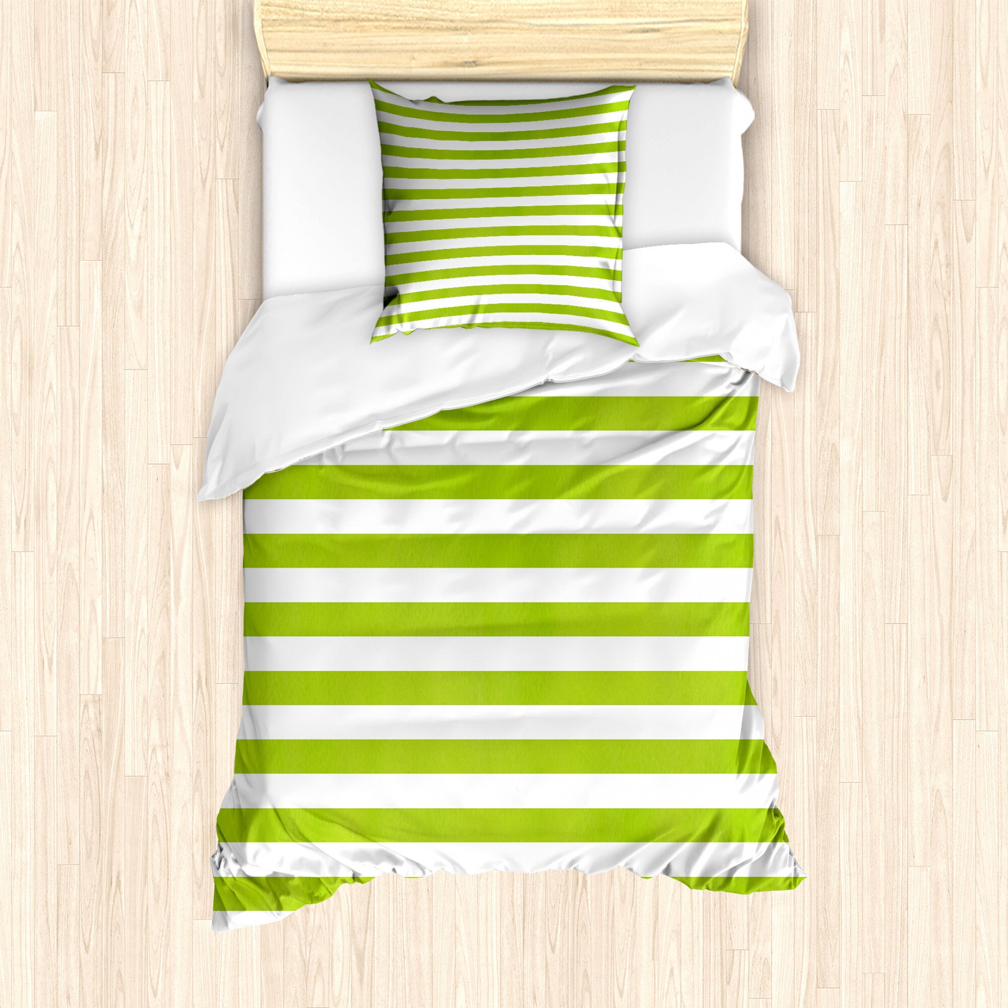 Lime Green Duvet Cover Set Horizontal Stripes Simplistic Etsy