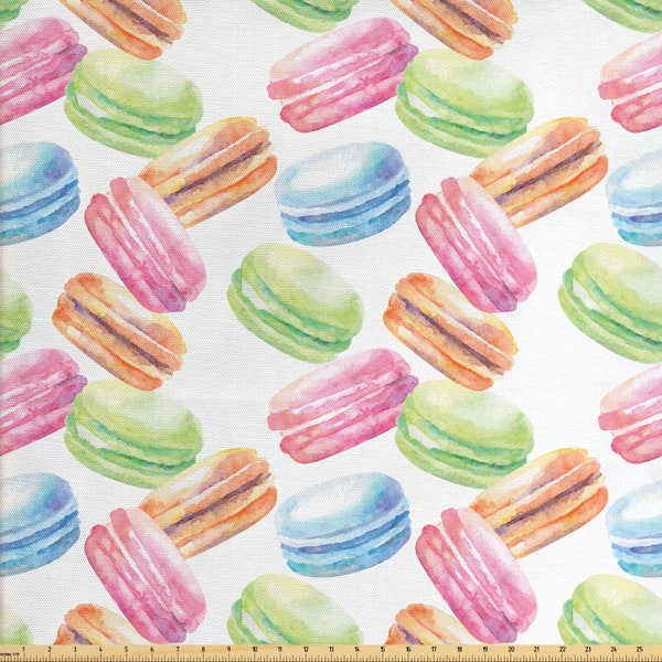 Tissu au mètre Abakuhaus dessert macaron pastel motif aquarelle pistache framboise citrouille cannelle mûre multicolore