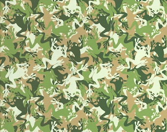 Abakuhaus Frog Tissu par le mètre Skull Camouflage Design Divers Motif de Grenouille Différents Tons Art Imprimer Sage Pine Vert