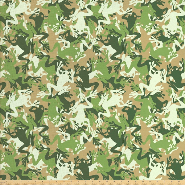 Abakuhaus Frog Tissu par le mètre Skull Camouflage Design Divers Motif de Grenouille Différents Tons Art Imprimer Sage Pine Vert