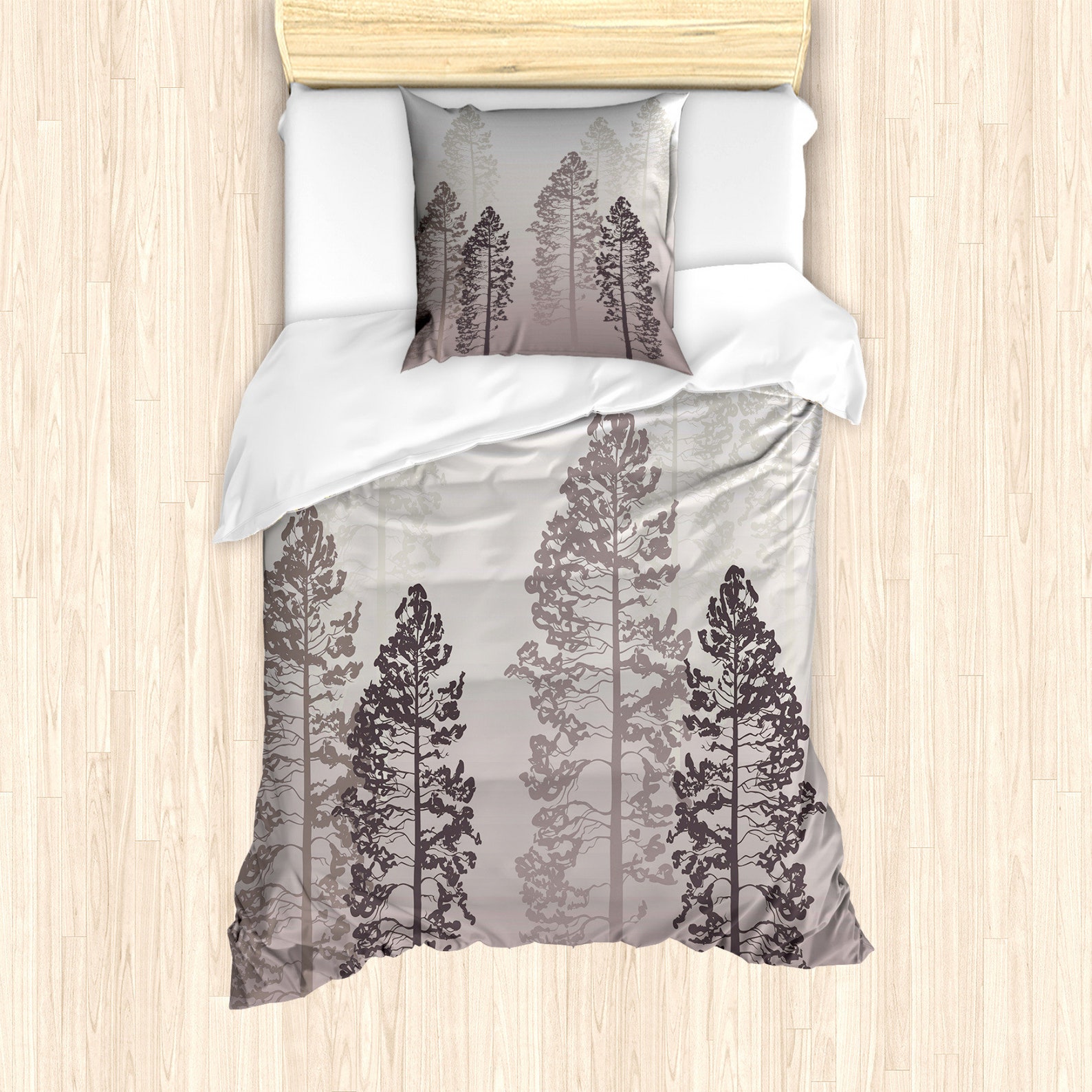 Country Duvet Cover Set Pine Trees in the Forest on Foggy Etsy