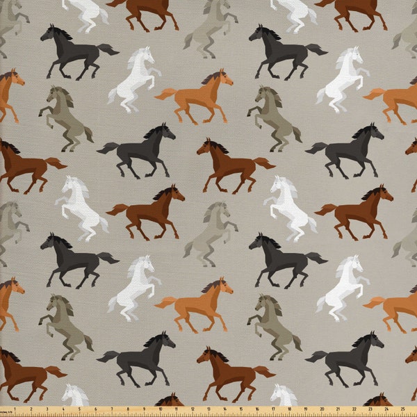 Abakuhaus Horses Fabric by Meter Abstrakte Hengste Einfaches Design Tiere Galoppieren Curvet Illustration Multicolor