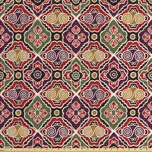 Japanischer Stoff als Meterware Traditionelle Antike Motive ßstliche Exotische Muster Akzente Vintage Orientalisch Multicolor