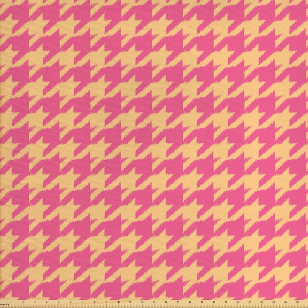 Tissu Abakuhaus Houndstooth au mètre Motif ikat dessiné à la main Design traditionnel à l’ancienne dans des couleurs pastel pêche et rose