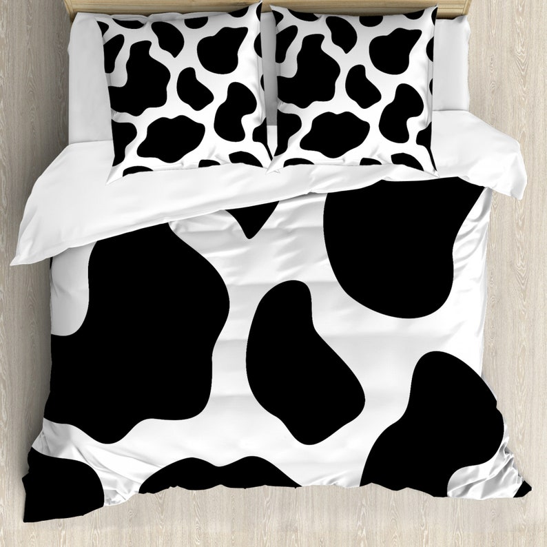Cow Print Duvet Cover Set Hide of an Animal Dark Shade Spots Etsy