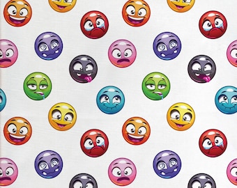 Emoticon Fabric by the Meter Cartoon Faces in diversi colori Stati emotivi Piangendo felice lingua in guancia