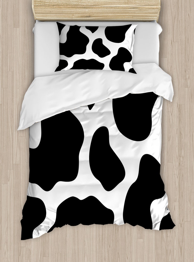 Cow Print Duvet Cover Set Hide of an Animal Dark Shade Spots Etsy UK