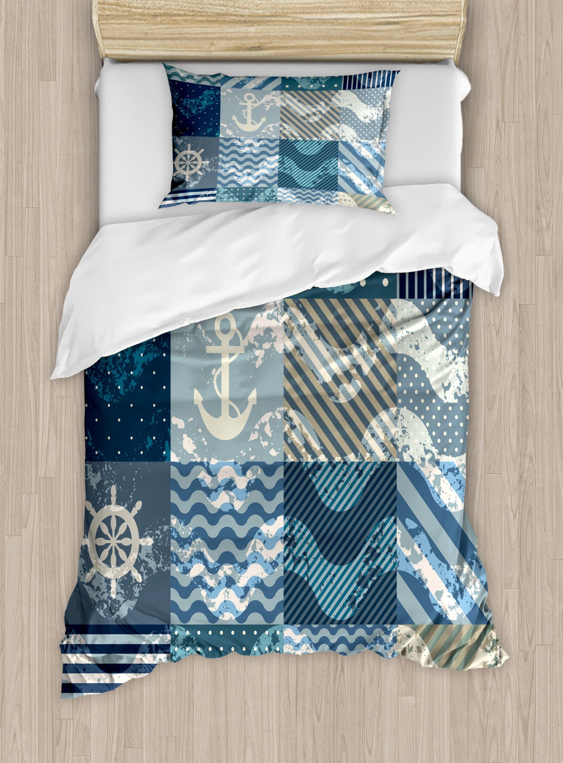 Nautical Duvet Cover Set Marine Theme Wave Patterns in Etsy