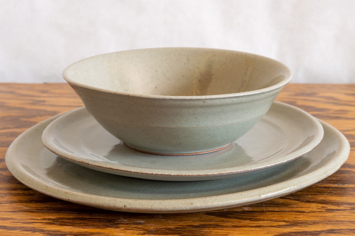 Misty and Light Sage Green Dinnerware Set Etsy