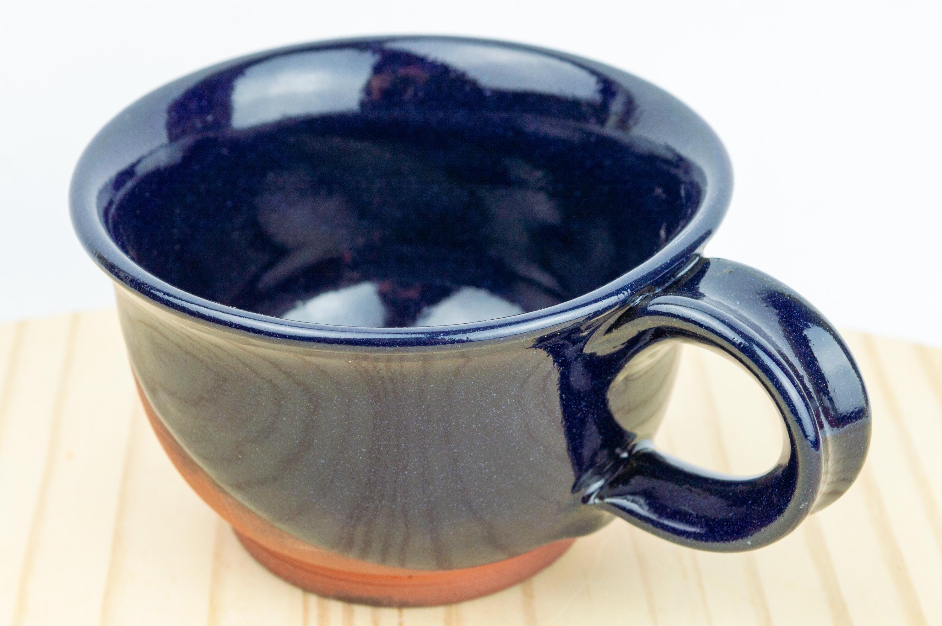 The Cappuccino Mug in Midnight. Wheel thrown pottery. Hand glazed on red stoneware clay.