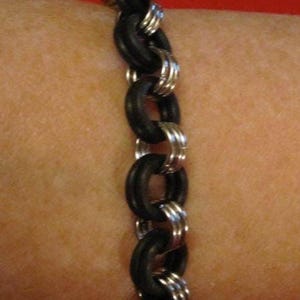 Handmade Two/Three Stainless Steel and Rubber Chain Mail (Maille) Bracelet, Steampunk etc