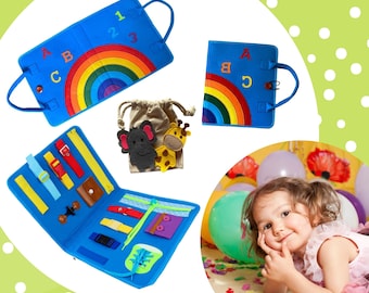 Premium Montessori Busy Board - Unlock Imaginative Play & Skill Development teaches kids how to tie shoelaces (plus 2 FREE finger puppets)