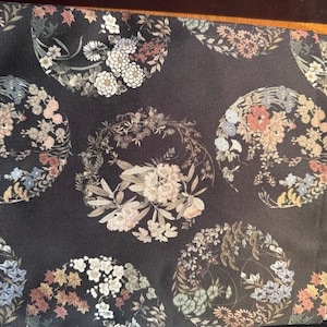 Black Floral Stretch Cotton Sateen Fabric- 1 Yard