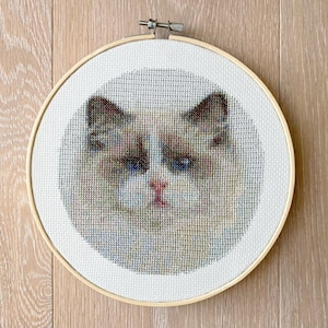 Ragdoll cat portrait complete cross stitch embroidery set/kit
