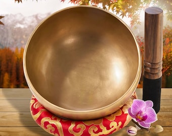 Tibetische Klangschale ca. 18 cm Durchmesser Klangschalen Set mit Klöppel und Kissen für Meditation Therapie und Achtsamkeit Yoga