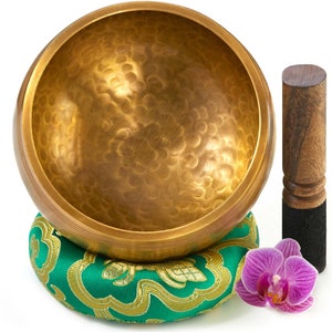 Original Tibetische Klangschale 13 cm groß, handgefertigt Set mit Klöppel und Unterlage in Geschenk-Box Singing Bowl aus Tibet