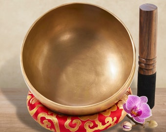 Tibetische Klangschale ca. 15 cm Durchmesser Klangschalen Set mit Klöppel und Kissen Meditation Therapie und Achtsamkeitsübungen Yoga