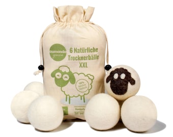 Trocknerbälle für Wäschetrockner, Filz. 6 XXL aumondo Filzbälle aus Schafwolle, natürlicher Weichspüler. Dryer Balls für Daunenjacken