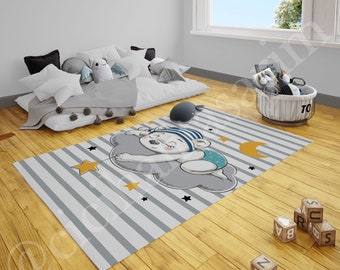Bear Sleeping on Cloud rug, Baby Boy Kids Room rug, Nursery Room rug, Childrens Room rug