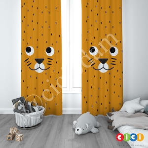 lion Curtains, Yellow Curtains, Baby Boy and Girl Kids Room Curtain, Nursery Room Curtains, Window Curtain, Childrens Room Curtain