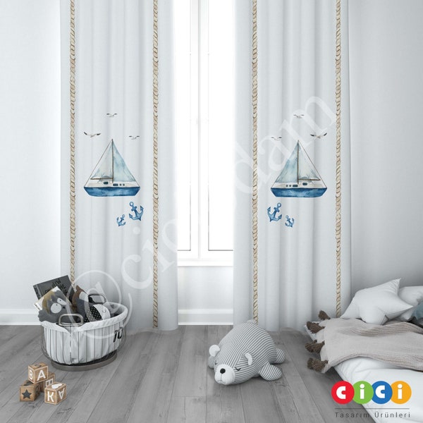 Sailor Curtains, Anchor Curtains, Baby Boy Kids Room Curtain, Nursery Room Curtains, Childrens Room Curtain, Toddlers Curtains