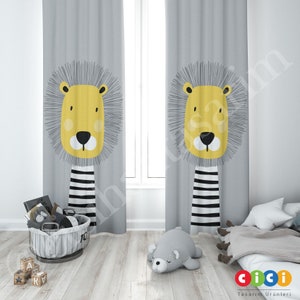 lion Curtains, Animals Curtain, Baby Boy Kids Room Curtain, Nursery Room Curtains, Window Curtain, Childrens Room Curtain
