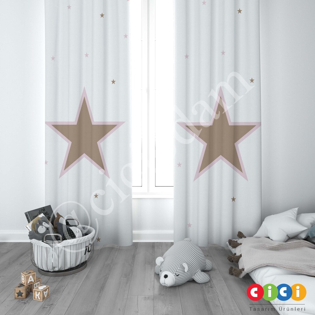 Pink and Brown Stars Curtain, Baby Girl Kids Room Curtain, Nursery Room