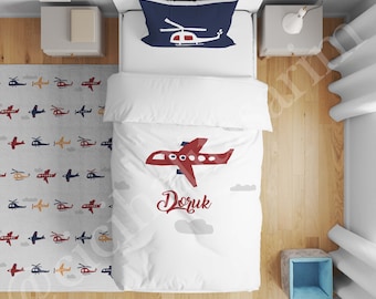 Airplane linens set, Plane bedding set, Clouds linens set, Baby Boy and Girl Kids Room duvet cover set, Nursery Room linens set,