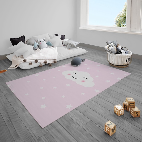 Clouds Rug, Stars Rug, Baby Boy and Girl Kids Room Rug, Nursery
