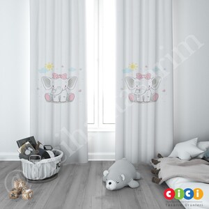 Elephant Curtain, Stars Curtain, Clouds Curtain, Baby Boy and Girl Kids Room Curtain, Nursery Room Curtains, Window Curtain