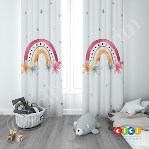 Rainbow Curtain, Stars Curtain, Flowers Curtain, Baby Girl Kids Room Curtain, Nursery Room Curtains, Window Curtain