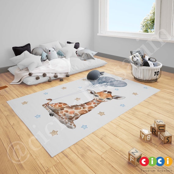 Giraffe C, Air Balloon Rug, Baby Boy and Girl Kids Room Rug