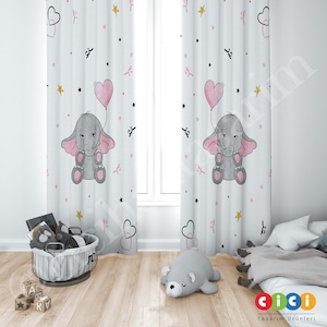Elephant Curtain, Stars Curtain, Heart Curtain, Baby Boy and Girl Kids Room Curtain, Nursery Room Curtains, Window Curtain