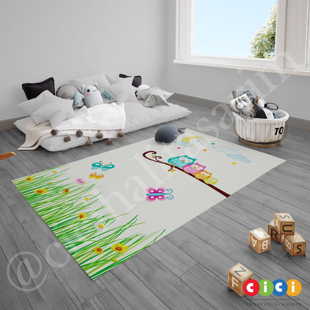 Owl Rug, Butterfly Rug, Baby Boy and Girl Kids Room Rug, Nursery Room ...