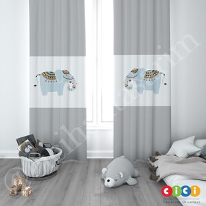 Elephant Curtains, İndian Elephant Curtain, Baby Boy and Girl Kids Room Curtain, Nursery Room Curtains, Window Curtain