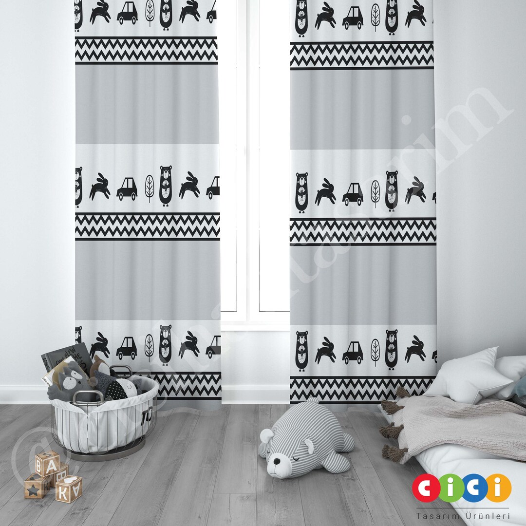 Scandinavian Animals Baby Boy Kids Room Curtain, Nursery Room Curtains