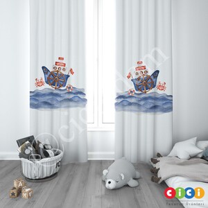 Sailor Curtains, Sea Man Curtain, Baby Boy and Girl Kids Room Curtain, Nursery Room Curtains, Window Curtain, Childrens Room Curtain